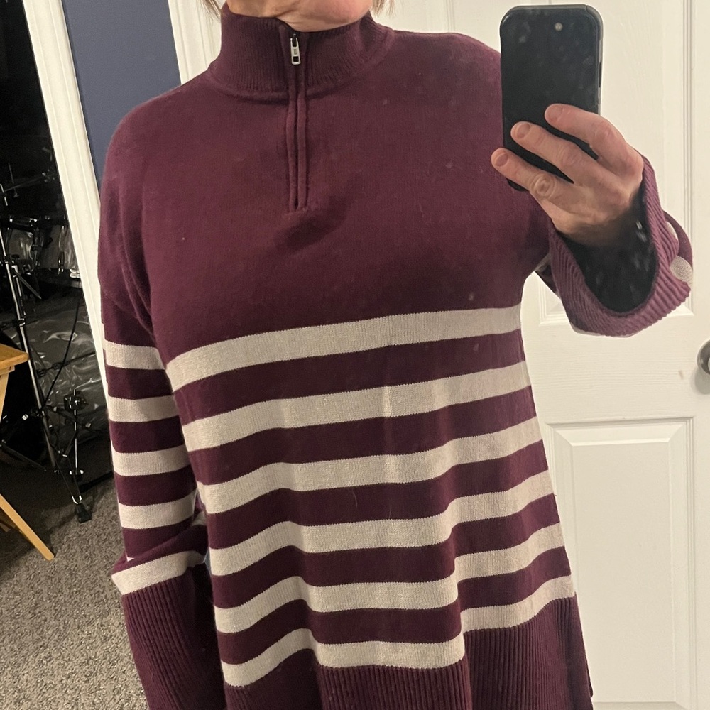 Kit and Ace Maroon and Cream Striped Sweater - Picture 2 of 7